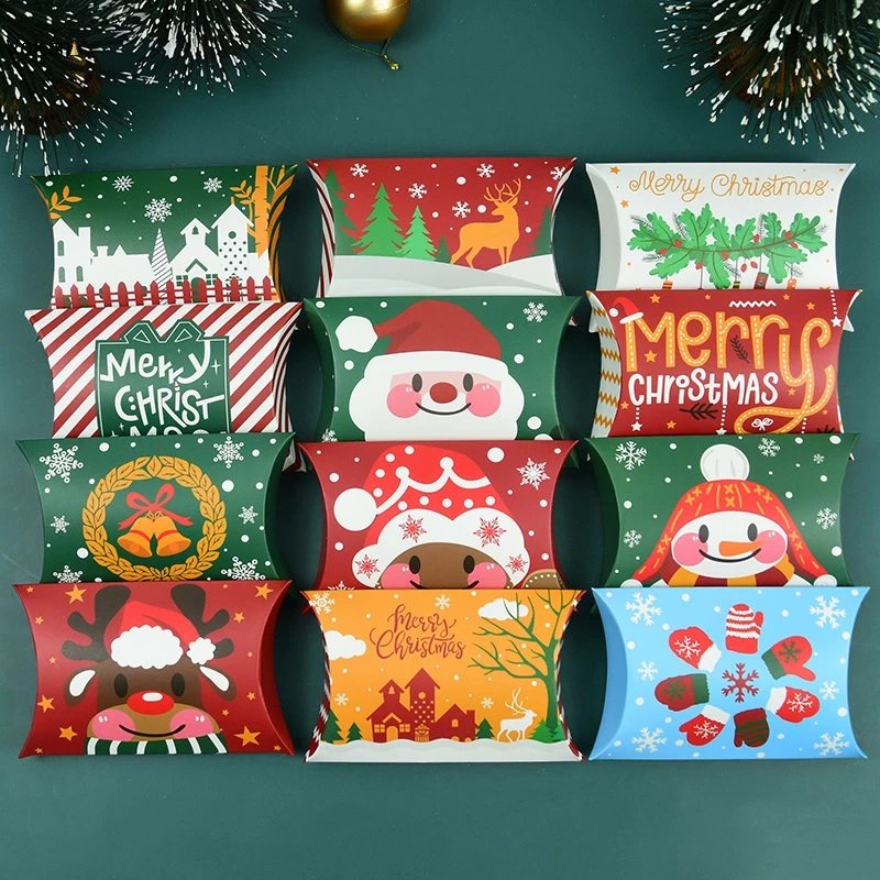 10 Pcs Kotak Kemasan Permen / Kue Kering Motif Kartun Santa Snowman Bahan Kertas Kraft Untuk Dekorasi Natal