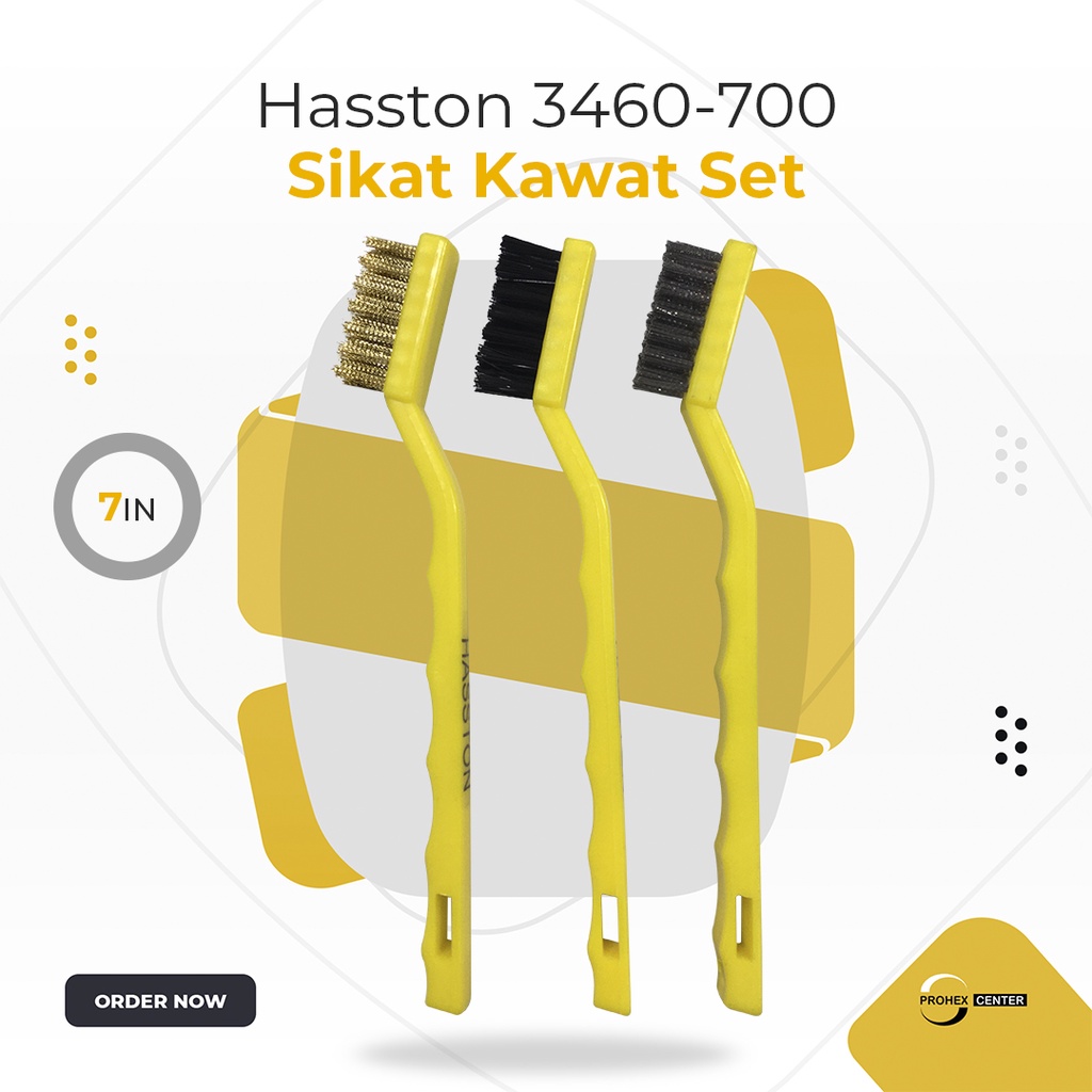 Sikat Kawat Baja Kuningan Mini Set 3pcs 3in1 Nylon Copper Stainless - HASSTON PROHEX 7&quot; 7inch