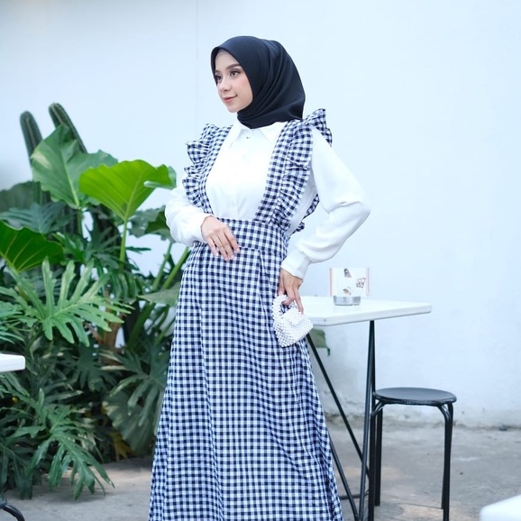 COD - Diana Set 2in1 Shirt + Plaid Dress Fit L Baju Setelan Wanita Remaja Korean Style Muslim Premium Kekinian PREMIUM BY ALFAZZA