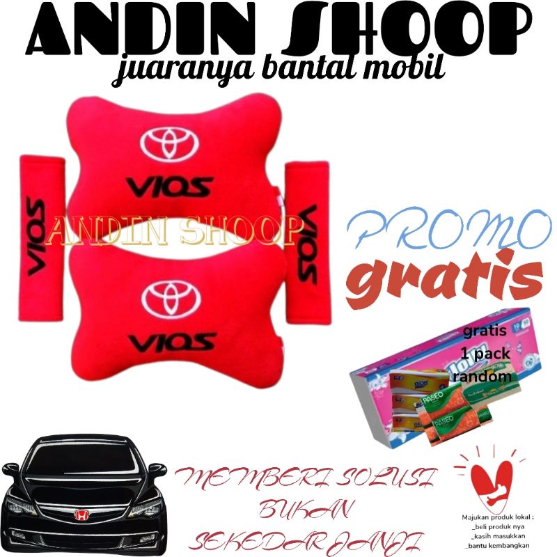BANTAL MOBIL TOYOTA VIOS MERAH /SANDARAN KEPALA/AKSESORIS