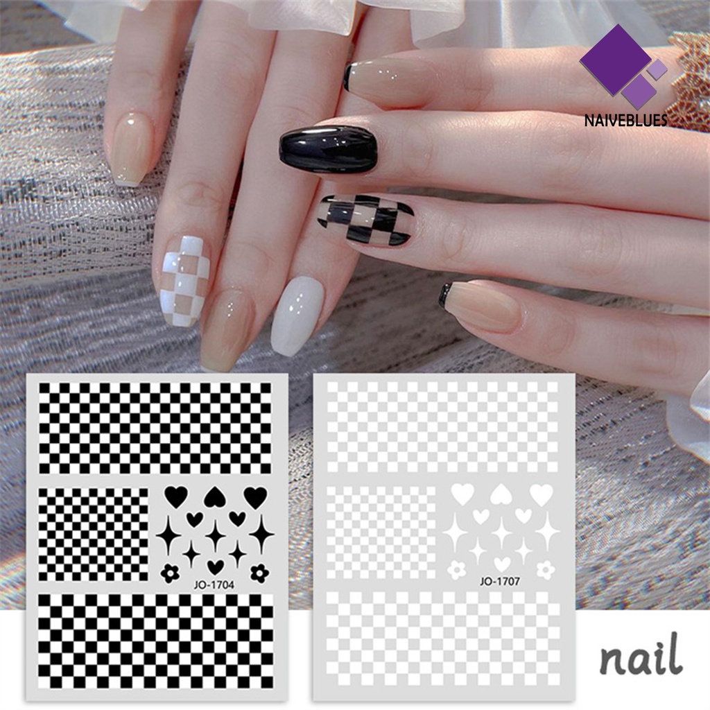 Naiveblue Stiker Kuku Motif Kotak-Kotak Untuk Nail Art / Manicure Wanita