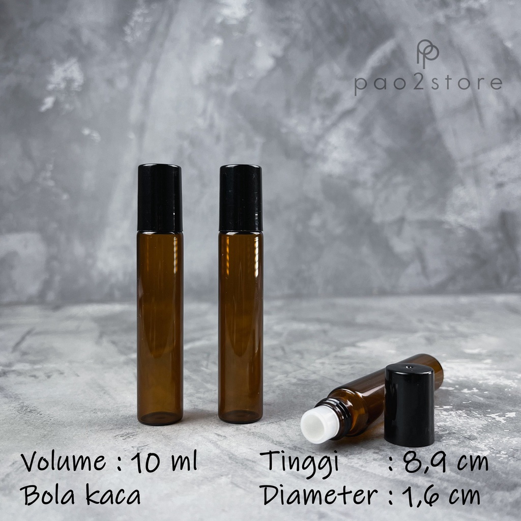 Botol Roll On 10ml Kaca AMBER / Coklat - Parfum Essential Oil - Roller Bola KACA