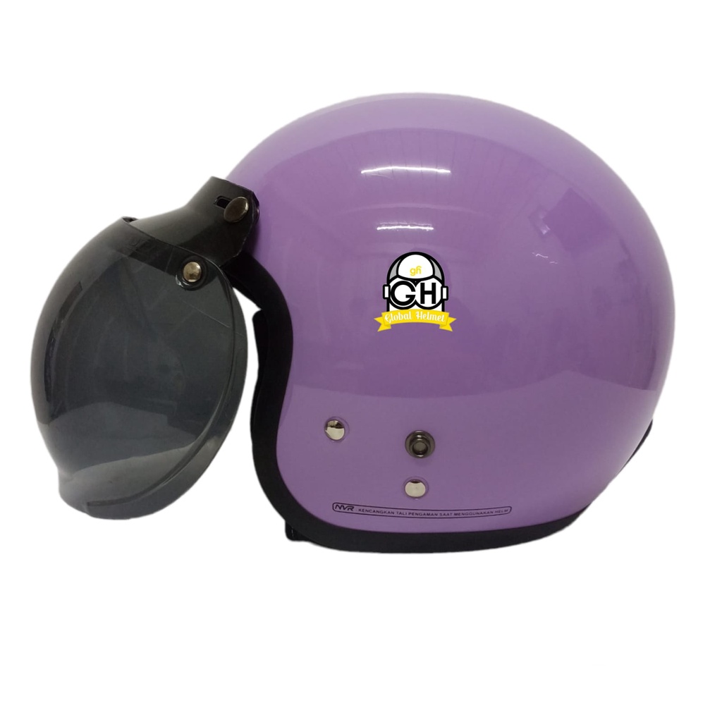 HELM BOGO CGS UNGU LILAC RETRO DEWASA PRIA WANITA COWOK CEWEK FREE KACA SNI