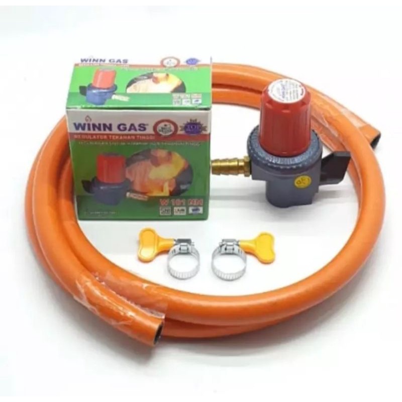 Winn Gas Regulator Non Meter Tekanan Tinggi + Selang / High Press 15 cm W-181 NM ( Paket Lengkap )