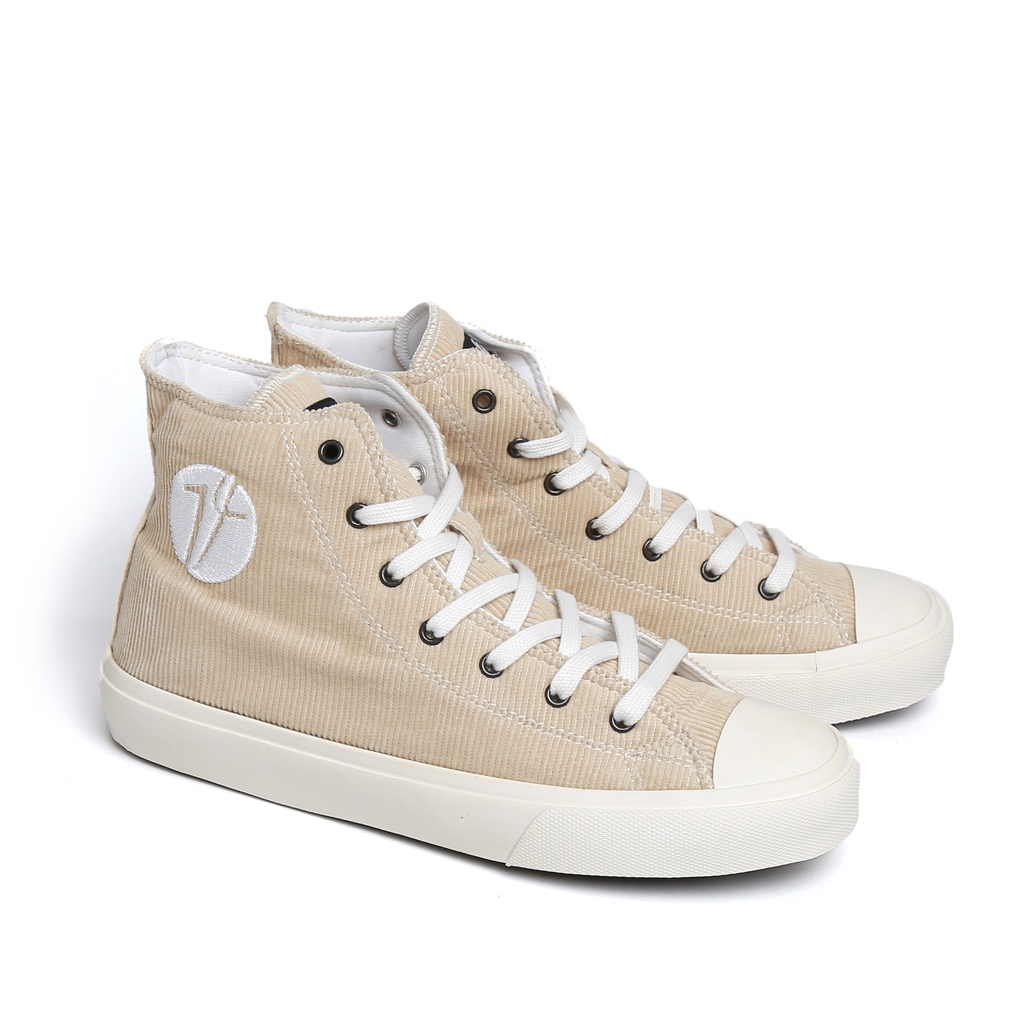 Vulking Sepatu Sneakers Basic High Wanita Casual Street Style PALERMO HI BEIGE Corduroy Original