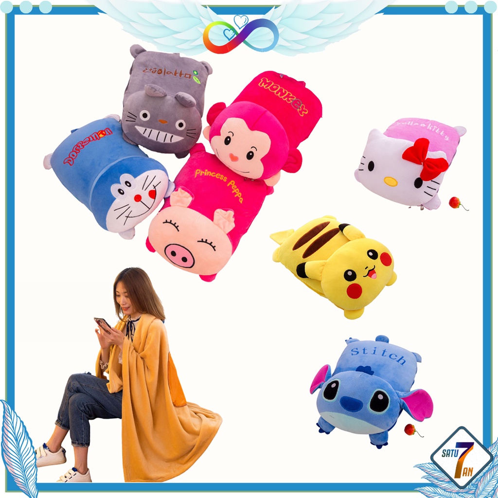 Boneka Bantal Selimut 3 in 1 Selimut Boneka Balmut Karakter Lucu Multifungsi Satu7an RT-48-BBS