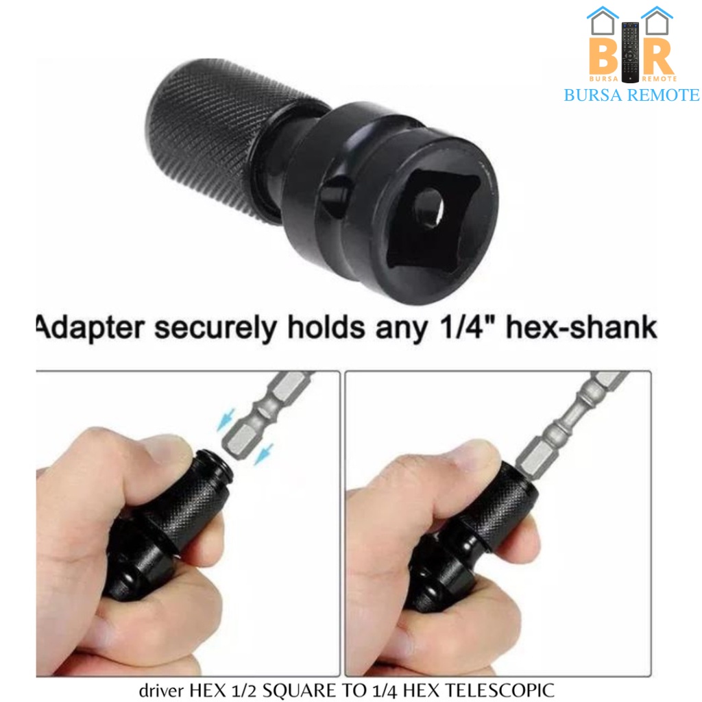 Hex Socket Adapter Converter Impact 1/2&quot; SQUARE TO 1/4&quot; HEX MAGNETIC TELESCOPIC