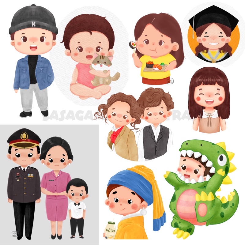 Gambar Ilustrasi kartun chibi lineless