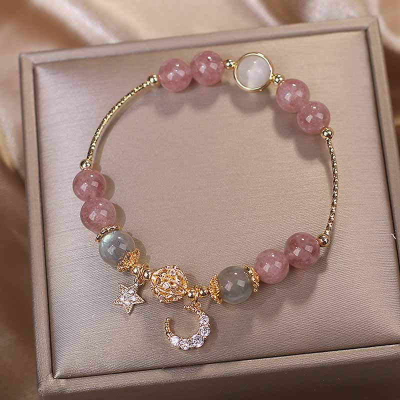 Gelang Kristal Berlian Imitasi Bentuk Bulan Bintang Warna Pink