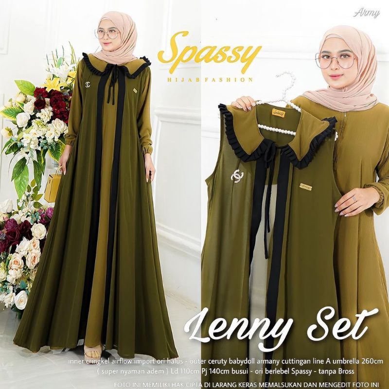 Baju Gamis wanita Lebaran Terbaru 2021 Kimiko Set Bahan Ceruty motif Polkadot M L Inner Dan Outer Bisa Di PisaH-1