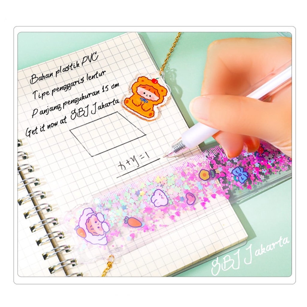 Penggaris Plastik Glitter Ruler Bookmark 15 cm motif Laser Quicksand