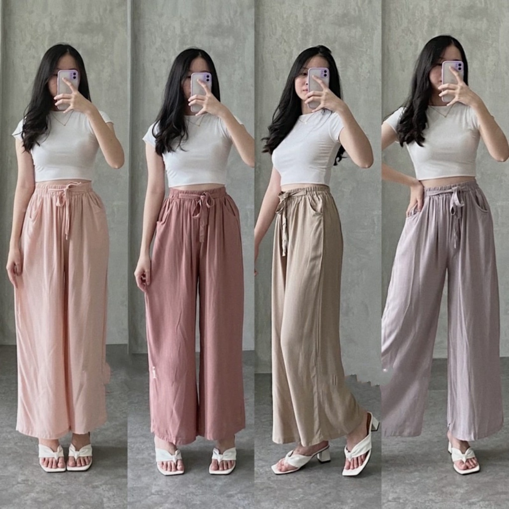 Tq88indonesia Fashion Celana Cullote Wanita Terbaru / Home Wear CREPE Loose Kulot Homwe / Celana Panjang Cewek / Ootd Kekinian / Outfit