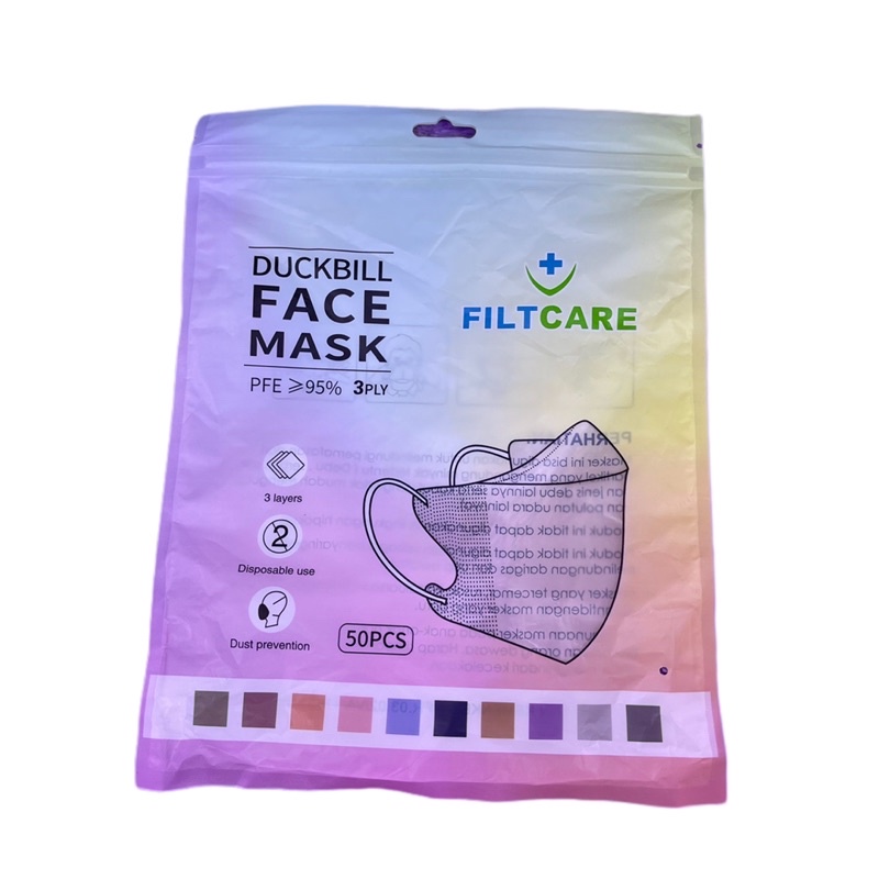 MASKER DUCKBILL FILTCARE WARNA  WARNI 3PLY ISI 50PCS PREMIUM QUALITY 3D / MASKER DUCKBILL MIX WARNA