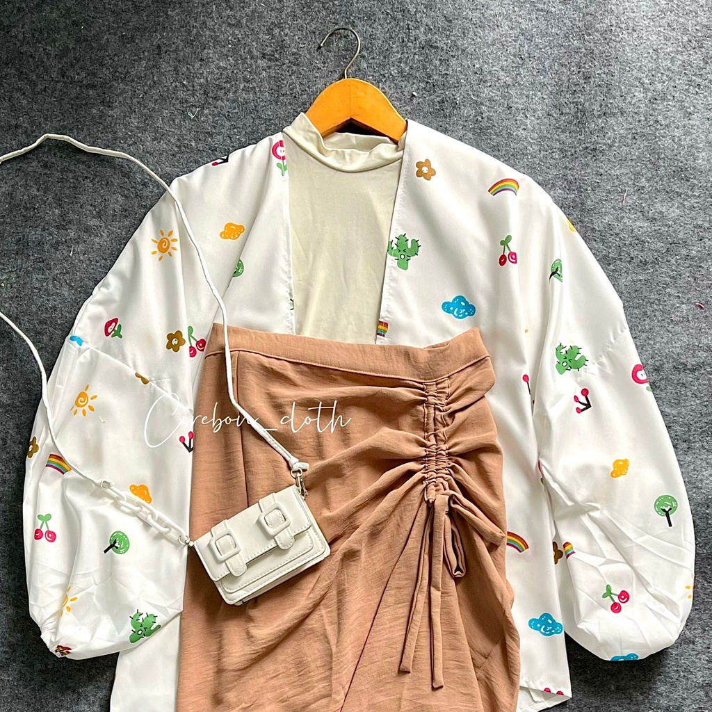 ONE SET KIYOWO OUTER MOTIF PART 1 / ROK SERUT CRINKLE / CELANA CRINKLE (Cirebon Cloth)-o.kiyowo serut mocca