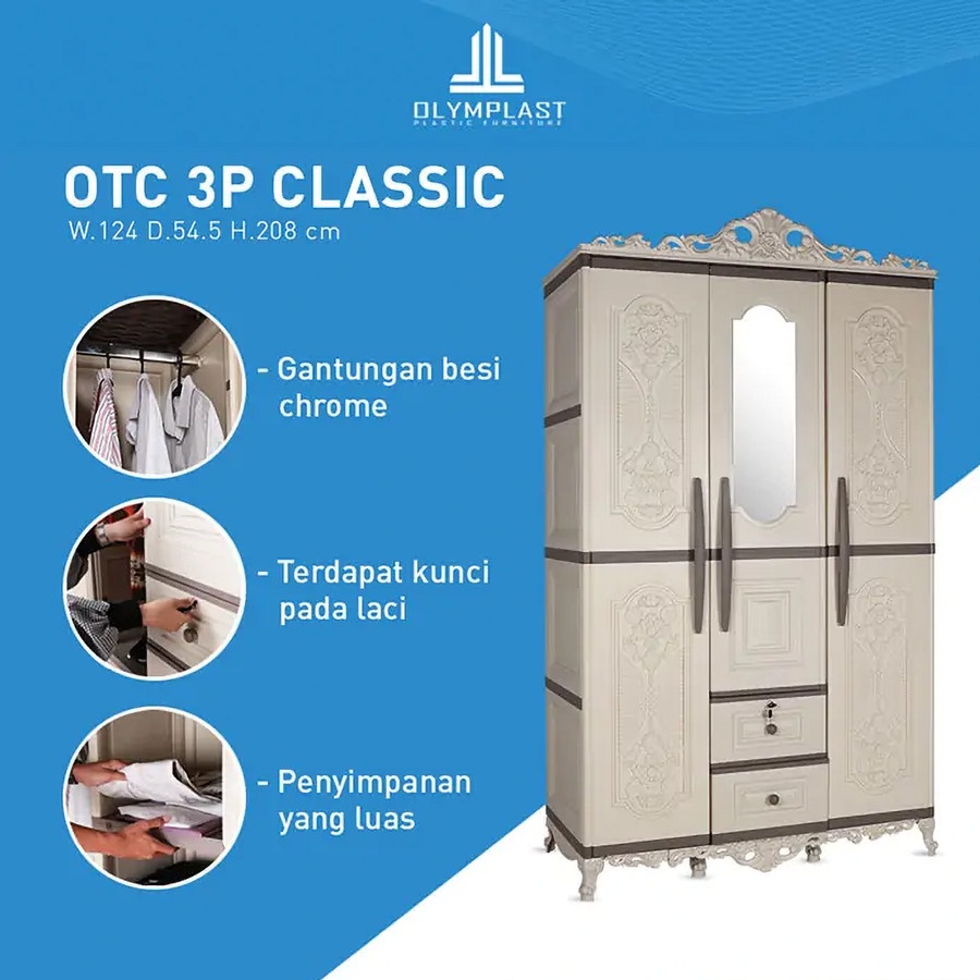 Lemari Pakaian Plastik Olymplast 3 Pintu - OTC 3P Classic