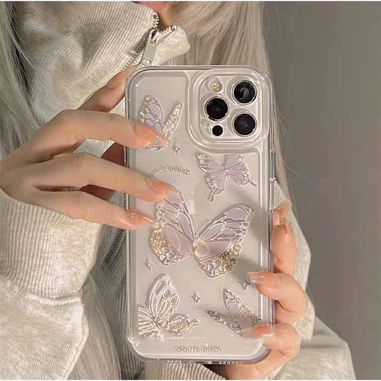 [TPC] Phone Case Bening Transparant BUTTERFLY Kupu -Kupu Card Holder Phone Case IPHONE 7 8 PLUS X XS MAX XR 11 12 13 14 PRO MAX - IP041