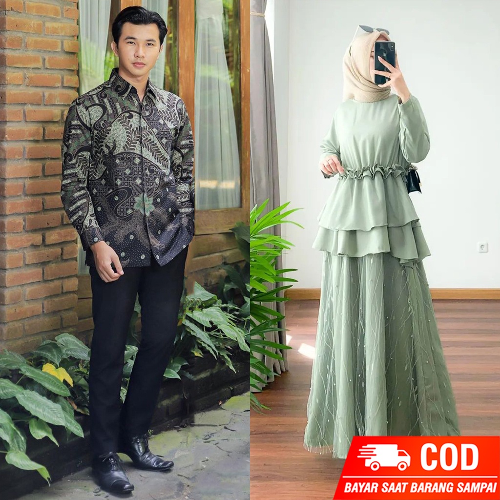 PRODUK TERBARU - BATIK COUPLE GAMIS BRUKAT MAXI DRESS SANIA - BATIK SARIMBIT UNTUK KONDANGAN - GAUN PESTA BRUKAT MODERN