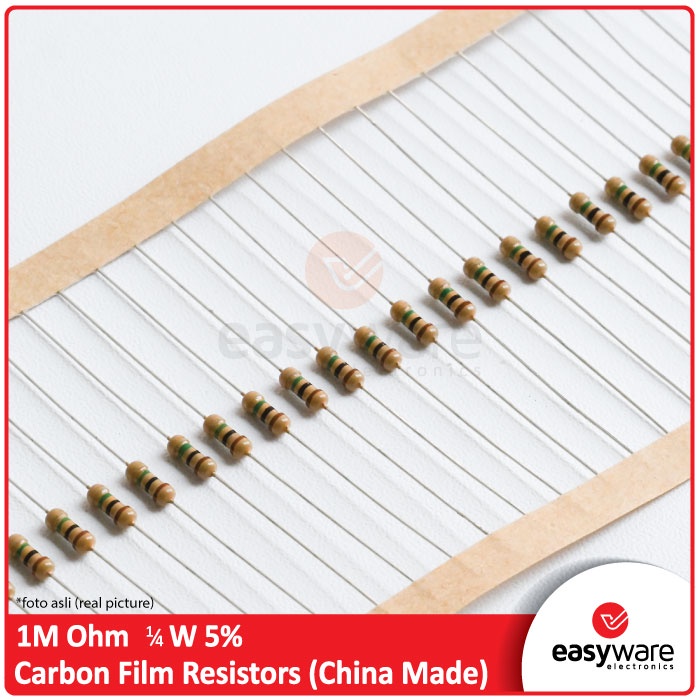 10Pcs Resistor 1M Ohm 1/4W 5% Carbon Film Resistor 1M Axial 0.25 Watt