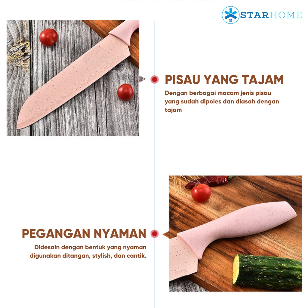 Pisau Set Alat Dapur Set Peeler Gunting Kitchen Knife Set Lengkap dengan Tatakan Pisau Dapur Set