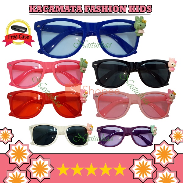 Kacamata Kids Karakter Hello Kitty Motif Lucu Untuk Anak Kaca Mata Kotak Lensa Anti UV Warna Warni FREECASE