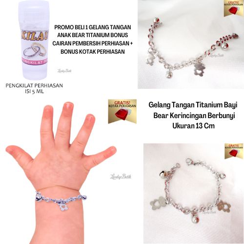 Promo Gratis Cairan Pembersih Perhiasan + Bonus Kotak Perhiasan Gelang Tangan Bayi Perempuan Laki Laki Titanium Gelang Kerincing Berbunyi Baby Bear Bonus Tempat Perhiasan - Lovelybutik