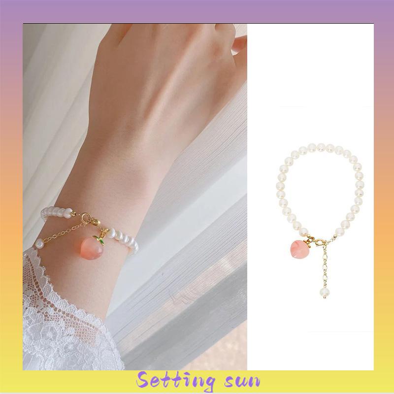 Gelang Mutiara Persik Pelajar Wanita Niche Design Sisters Couple Best Friends Gelang TN