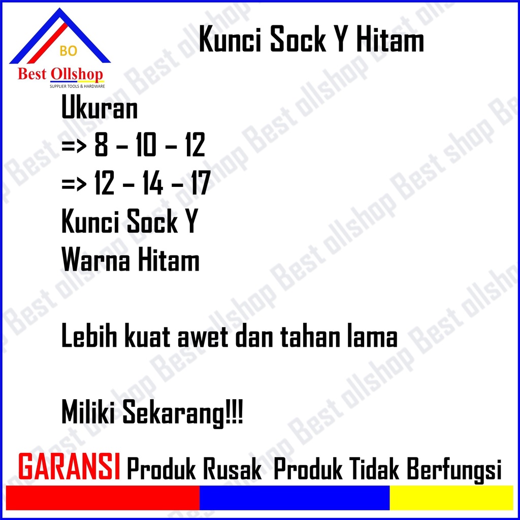 Kunci Sock Y Hitam Kunci Sok Y Hitam Harga Satuan Termurah Berkualitas / KTP Kunci Y 8 10 12 14 17