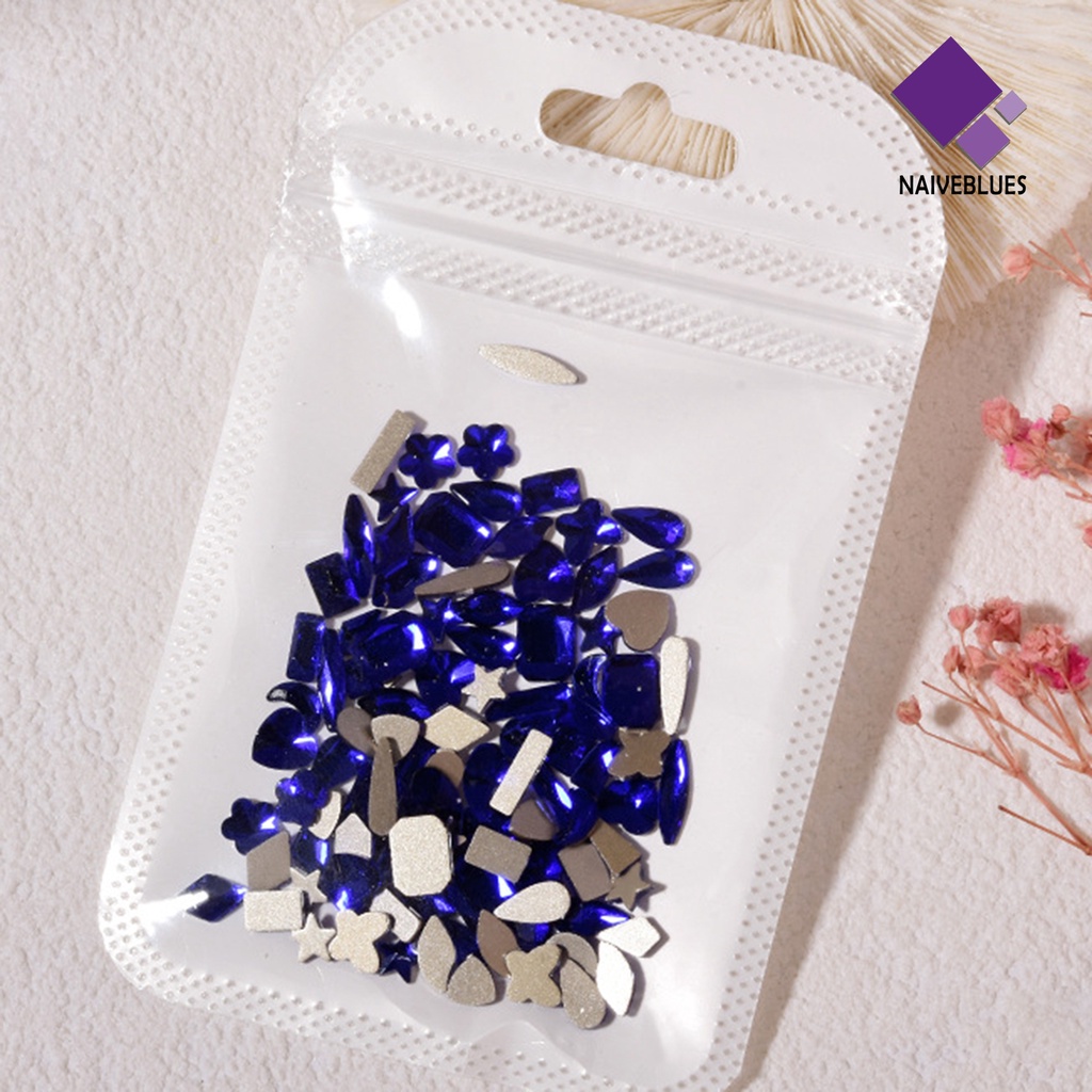 Naiveblue &gt; 100Pcs / Set Berlian Imitasi 3D Warna Biru Tua Untuk Dekorasi Nail Art / Manicure