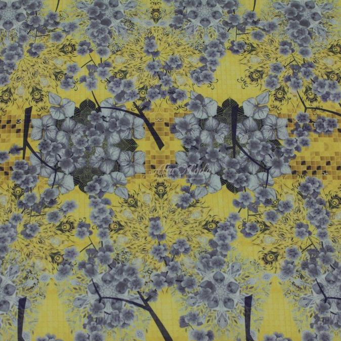 Silky Strech Motif Bunga Sakura Kuning Abu (Alta Moda)*