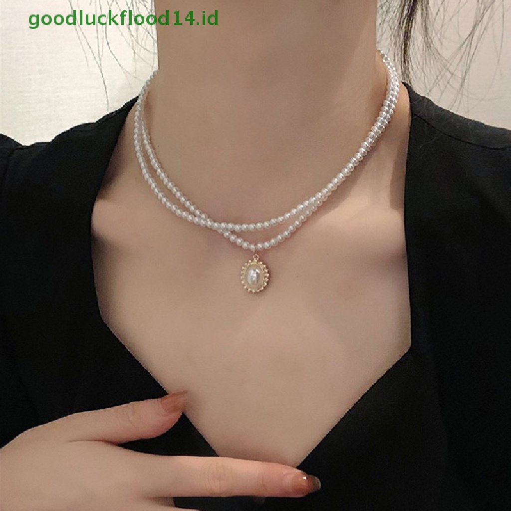 Kalung Choker Liontin Mutiara Double Layer Gaya Elegan Untuk Wanita