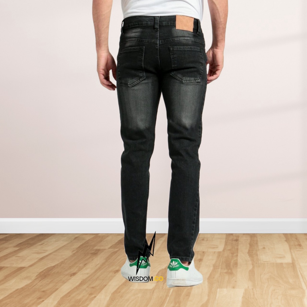 Wisdom - Celana Jeans Washed Voltage Slimfit Full Denim Elastic - Jeans panjang Pria