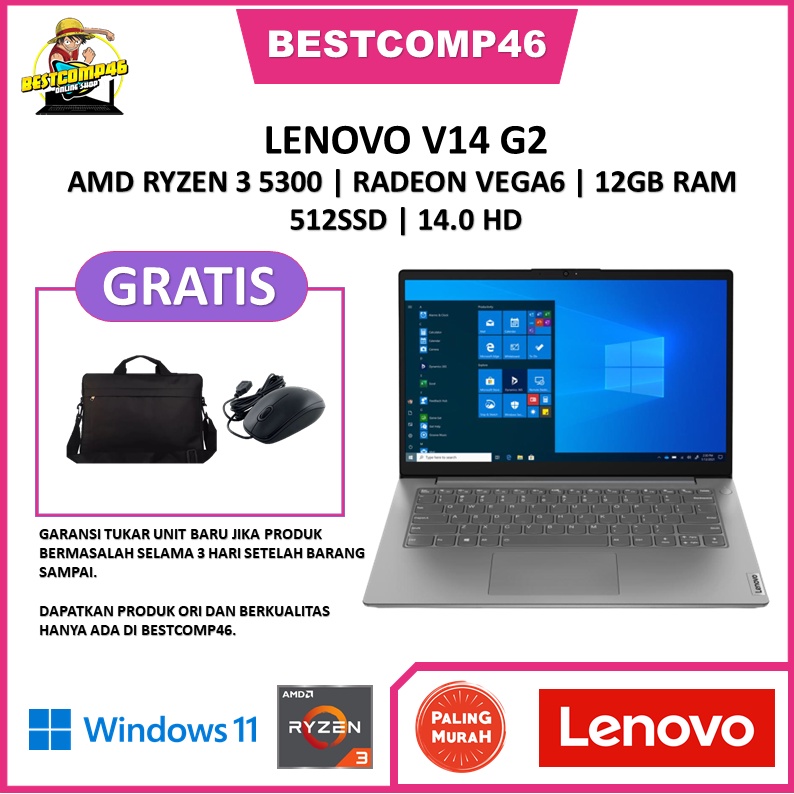 Laptop Lenovo V14 G2 Ryzen 3 5300 8GB 512SSD Win11 14.0 FreeOHS