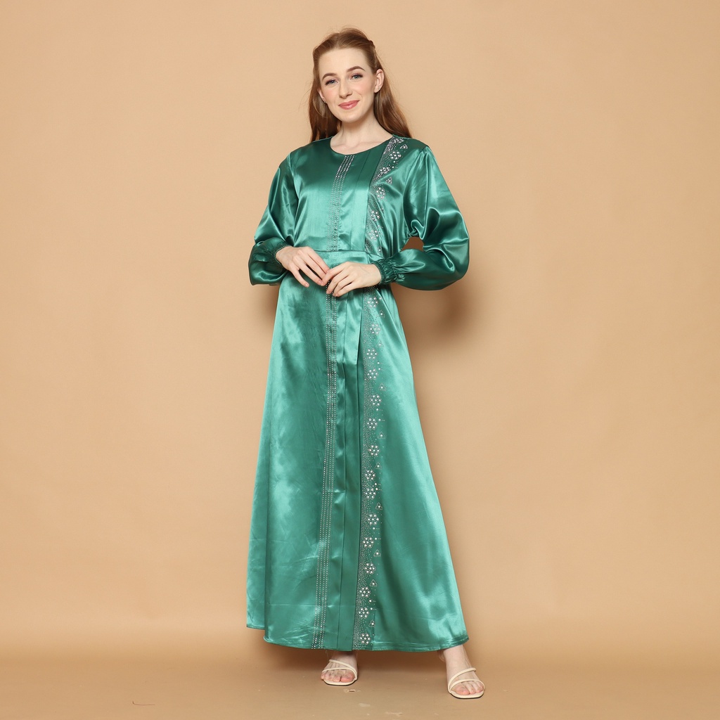 GAMIS SATIN SILK WARNA HIJAU / GAMIS PAYET MEWAH UNTUK PESTA / GAMIS WANITA MUSLIM