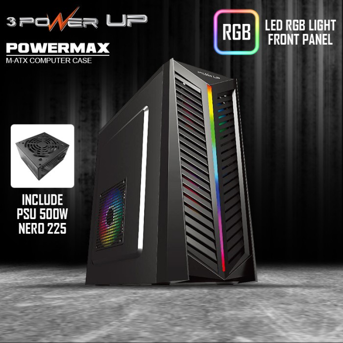 Casing Power Up POWERMAX m-ATX with PSU 500W LED RGB
