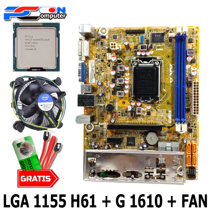 Mainboard Mobo Motherboard LGA 1155 H61 OEM Bonus Processor G1610 FAN