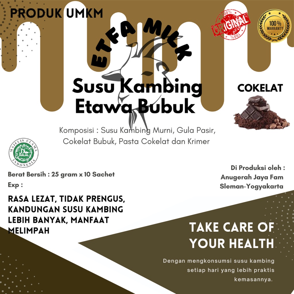 

Susu Kambing Etawa Bubuk "ETFA MILK" Rasa Cokelat