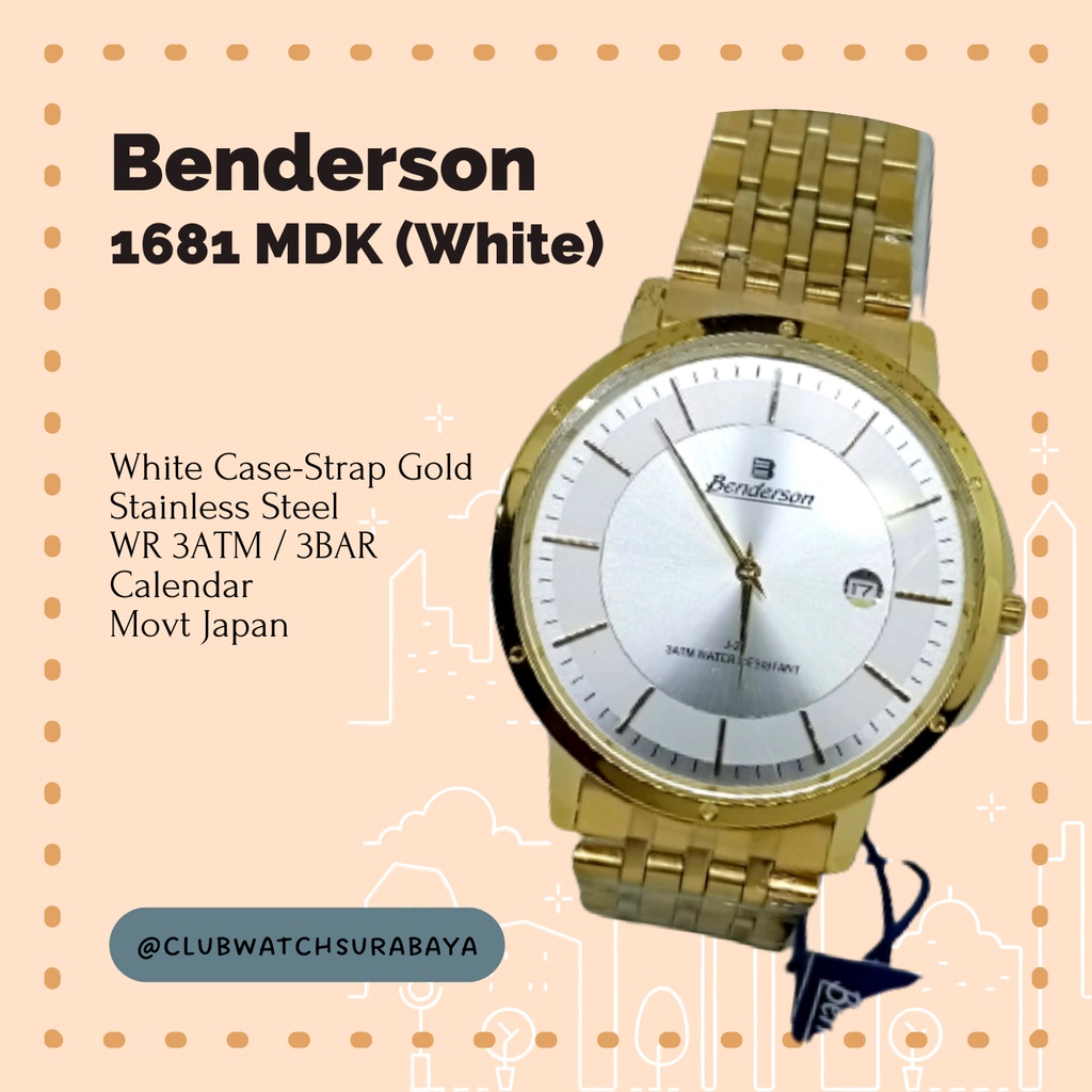 Jam Tangan Pria Benderson / Benderson Jam Tangan Pria Analog Type AL 1681 MDK (Putih)