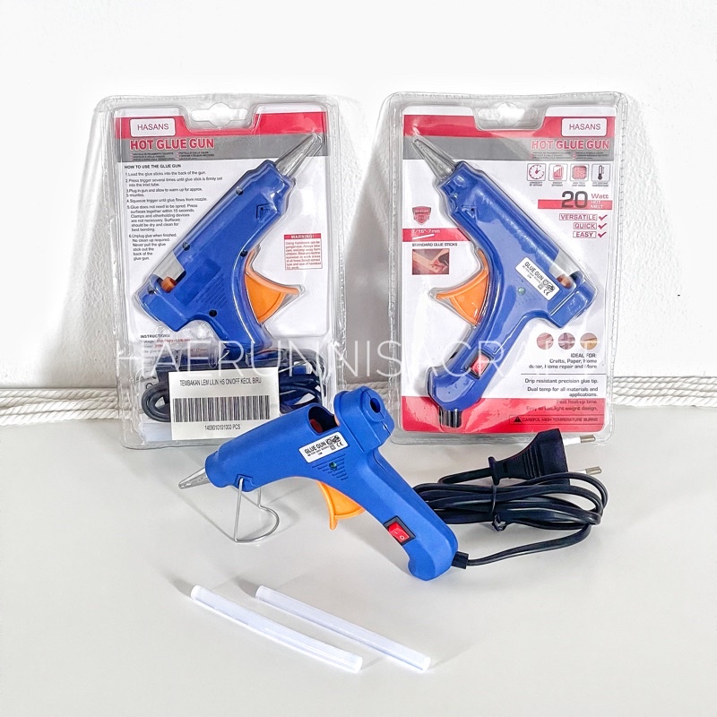 Tembakan Lem Lilin HASANS Hot Glue Gun On/Off Kecil Biru