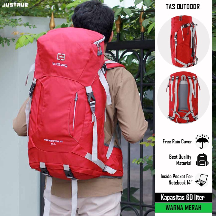 Justrue Carrier 60 Liter Tas Gunung 60L Tas Ransel Outdoor Merah 200