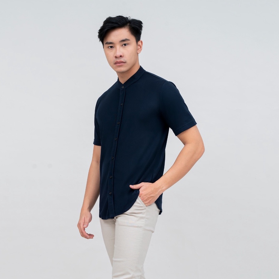 BROGUY Kemeja Pria Lengan Pendek Kerah Sanghai Casual Polos Slimfit Size M - XXL