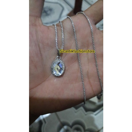 Kalung Titanium Wanita Plus Liontin Perak Silver 925 Anti Karat Selamanya Kalung Wanita Rantai kotak Silver Liontin Perak Silver 925 Fashion Wanita Perhiasan Wanita