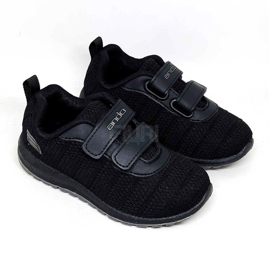 FIURI - ANDO ORIGINAL -  REBECCA PEREKAT 29-36 FULL HITAM - SEPATU SNEAKERS KANVAS SOL KARET ANAK KECIL PEREMPUAN  - SEPATU KETS LUCU FASHION TRENDY - SEPATU SEKOLAH PAUD TK SD KRETEKAN PEREKAT CEWEK MURAH PROMO DISKON BONUS KAOS KAKI