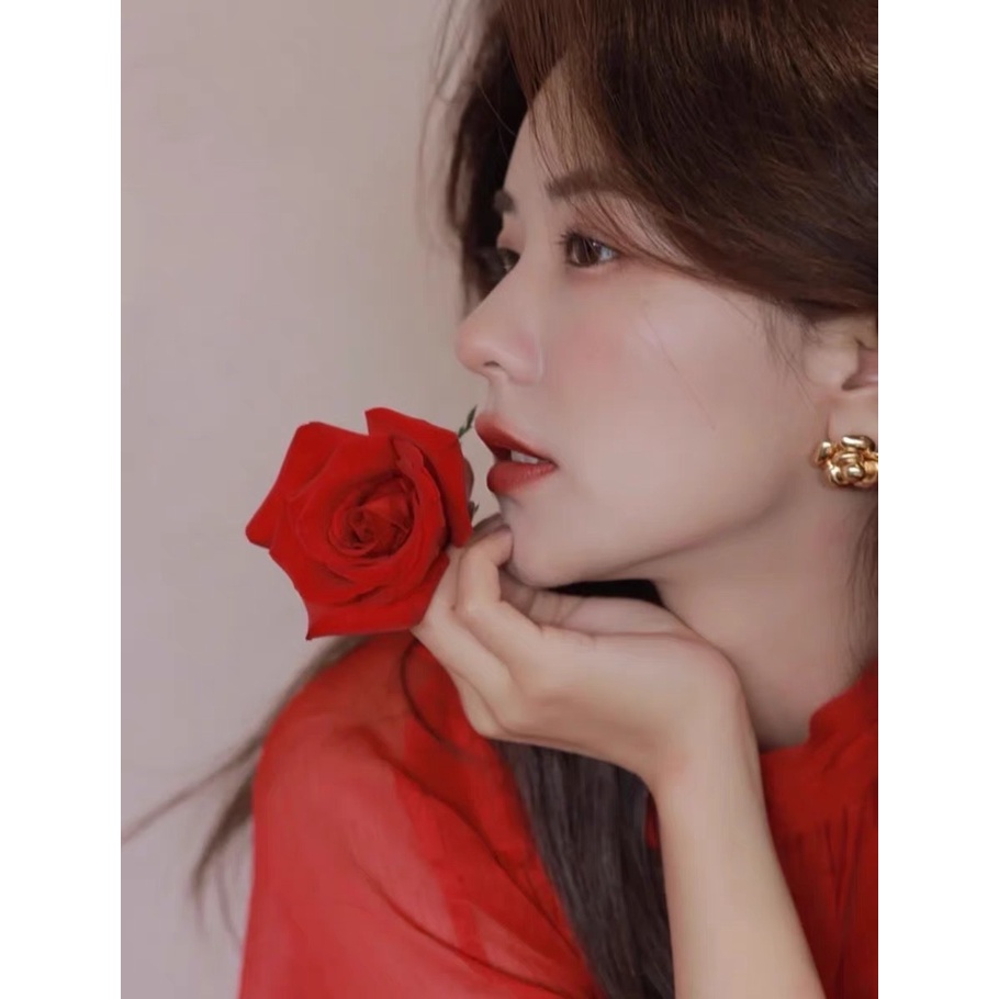 Anting Tusuk silver s925 Bentuk Bunga camellia Tiga Dimensi Gaya retro Klasik Perancis