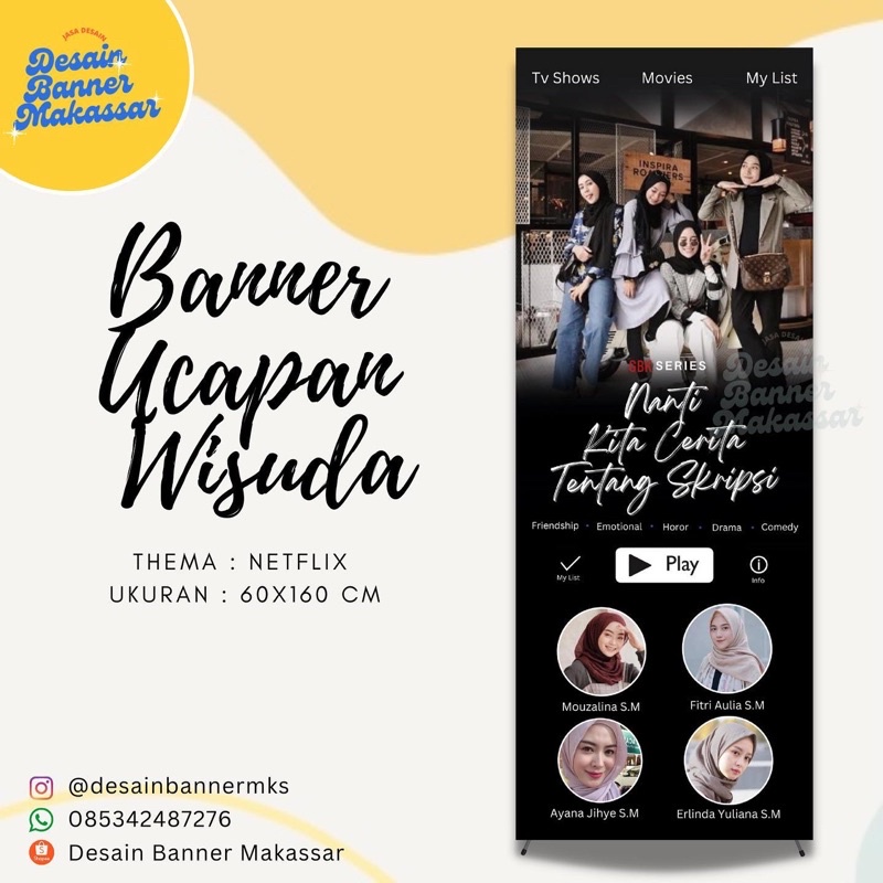 Jual Banner Ucapan Wisuda Tema Netflix atau Kelompok 60x160 | Shopee