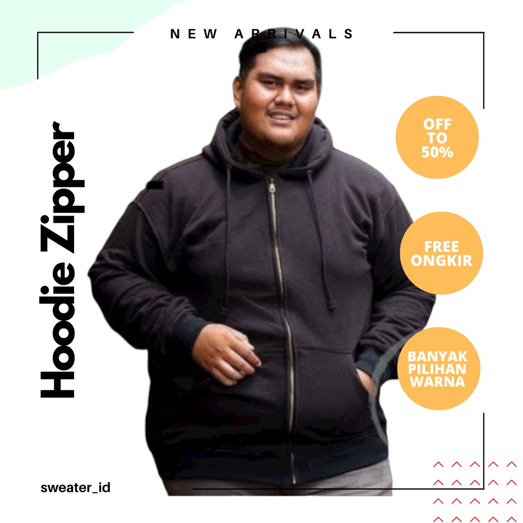 SWEATER_ID Hoodie Zipper Polos Pria Wanita Oversize Jumbo XXXL