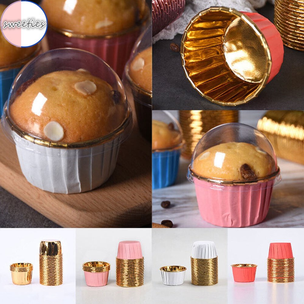 50pcs Cup Muffin Bahan Aluminum Foil Tebal Tahan Suhu Tinggi Untuk Dapur