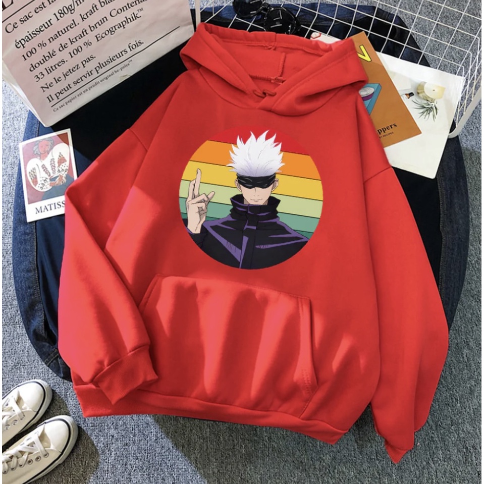 SATORU GOJO RAINBOW Anime Jumper Hoodie II Sweater Hoodie Anime II Sweter Oblong Topi Sz M - XL ( Pria &amp; Wanita / Anak &amp; Dewasa )