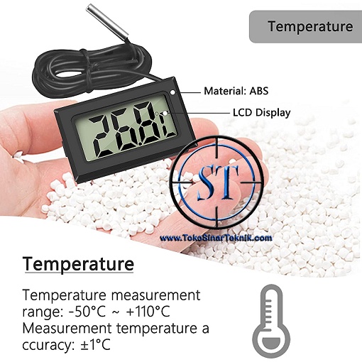 Thermometer Digital + Kabel Sensor Waterproof Probe Termometer Suhu Kulkas Mesin tetas Telur