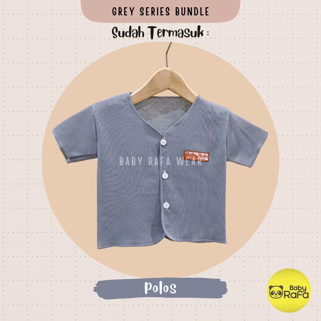 Serian Abu - 3 pcs Baju Bayi Tangan Pendek Baru Lahir 0 sd 3 Bulan Grey Series merk SNI Bolo - Bolo