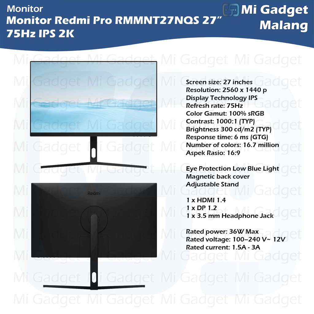 Led Monitor Redmi Pro RMMNT27NQS 27&quot; 75Hz IPS 2K